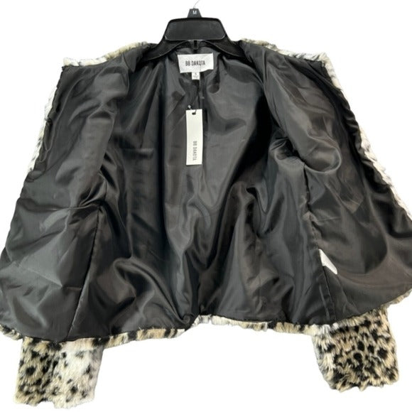 BB Dakota Wild Thing Snow Winter Jacket Black Tan Leopard Soft Faux Fur Size M