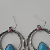 Vintage Boutique Silver Tone and Faux Turquoise Stone Circle Drop Earrings