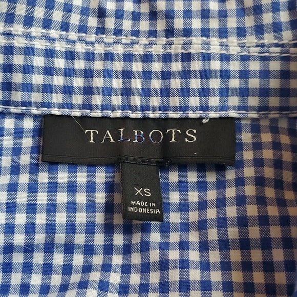 Talbots Blue White Plaid Jean Jacket Style Button Up Jacket Size XS