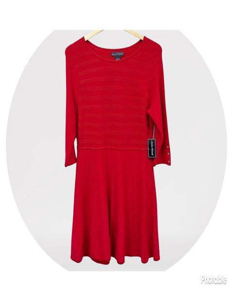 NWT Jessica Howard Red Textured Long Sleeve Dress Size L