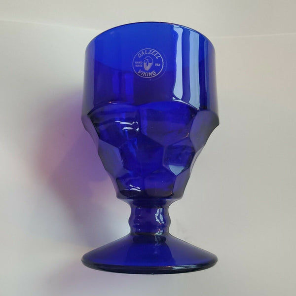 Vintage COBALT BLUE GLASS GOBLET Chalice BY DALZELL VIKING HANDMADE 5.5 x 4 Inch