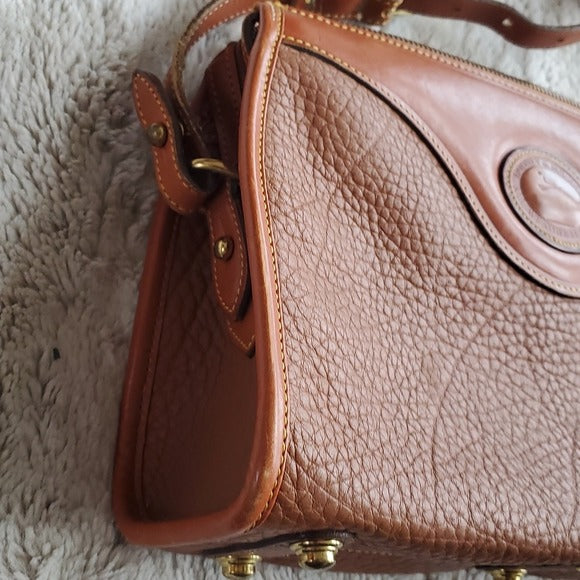 Vintage Dooney & Bourke Tan and Brown Leather Shoulder Bag Solid Brass Hardware
