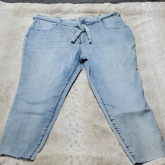 K.Jordan Tie Waist High Rise Acid Wash Rough Hem Blue Jeans Size 22W