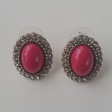 Vintage Boutique Oval Faux Pink Studded Large Stud Earrings