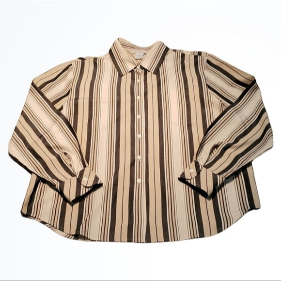 Vintage Mark Fore & Strike Beige and Black Striped Button Down Size 12 Bust 42