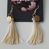 Boutique Two Pair Gold Tone Heart Studs and Dangle Beige Tassel Earrings