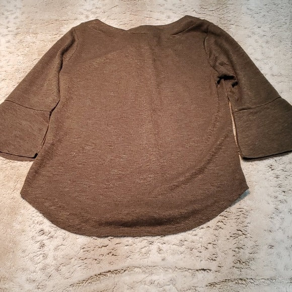 NWT NY&C Olive Green Tie VNeck Bell Sleeve Knit Top Size S