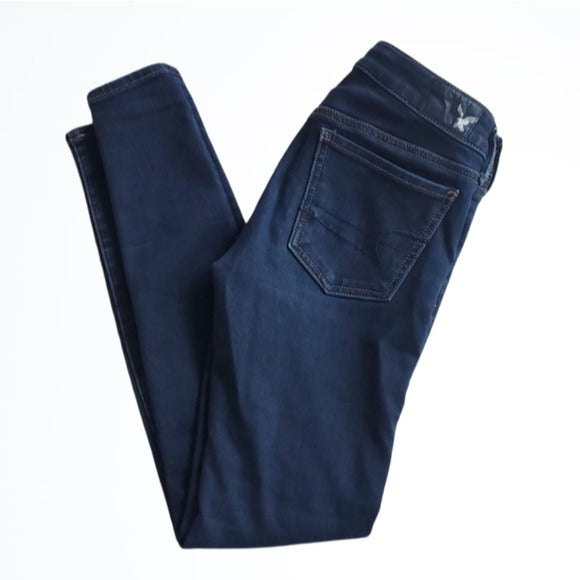 American Eagle Dark Wash Super Stretch  Blue Jean Jeggings Distressed Size 0