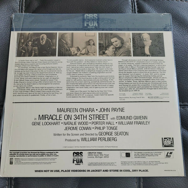 Miracle on 34th Street Extended Play Laserdisc LD - Gene Lockhart
