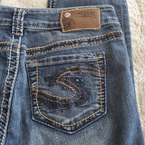 Silver Suki Mid Rise Back Pocket Embellished Blue Jean Jegging Size 27