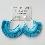 NWT Sugar Fix Large Blue Fanned Embellished Hoop Earrings Nickel Free