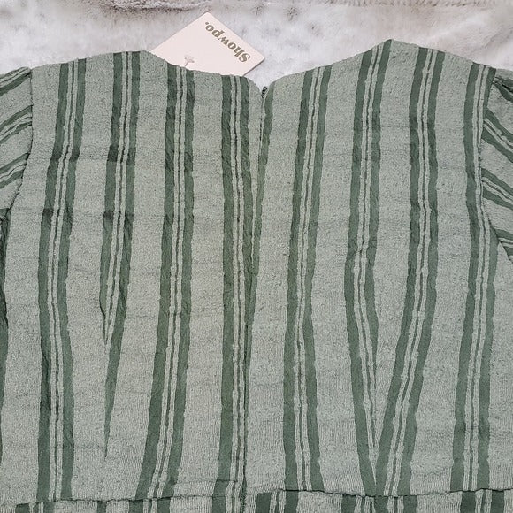 NWT Paper Heart Green Khaki Short Straw Dress Ruffle Skirt VNeck Bodice Size 10