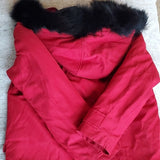 Mackintosh Longer Bright Red Puffer Winter Parka Fox Fur Rimmed Hood Size S