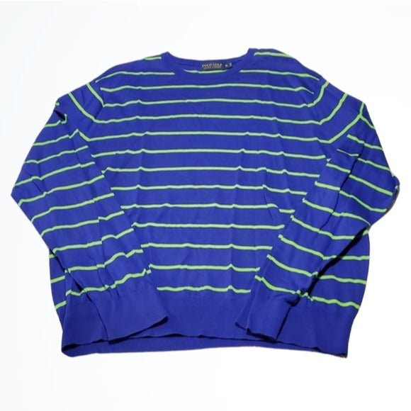 Ralph Lauren Polo Golf Blue and Neon Green Crew Neck Light Weight Sweater XL