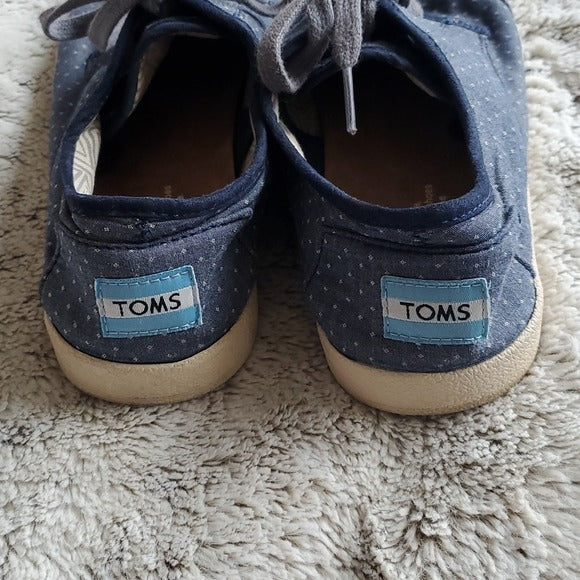 Toms Lightweight Blue Denim Looking White Diamond Tied Fasion Sneakers Size 7.5