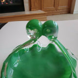 Vintage Green Depression Glass Unique Curved Swirl Candy Dish w/Handle 8 x 7 x 6