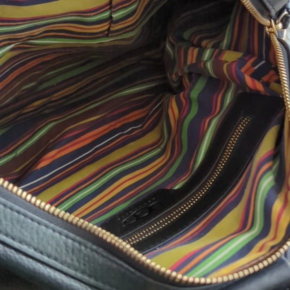 Ugg Australia Handbag Black Leather Rainbow Stitch Satchel Crossbody Purse Bag