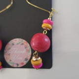Boutique Dangling Wooden Red Pink Gold Earrings