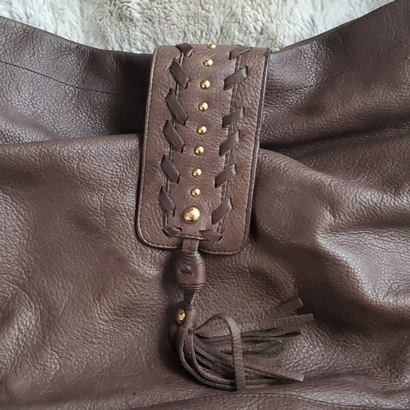 Ann Taylor LOFT Brown Leather Slouchy Hobo Tote w Flip Top Closure Purse Bag