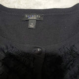 Talbots Black Button Ruffle Front 3/4 Sleeve Light Weight Silk Cardigan Size S