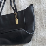 Coach City Saffiano Medium Sized Black Leather Tote Shoulder Bag Purse