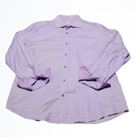 Bugatchi Purple White Geometric Shaped Fit Shirt Size XL Chest 48 Inches