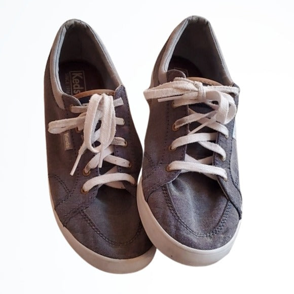 Keds Classic Grey Blue Denim Looking Flat Fashion Tied Sneaker Size 8