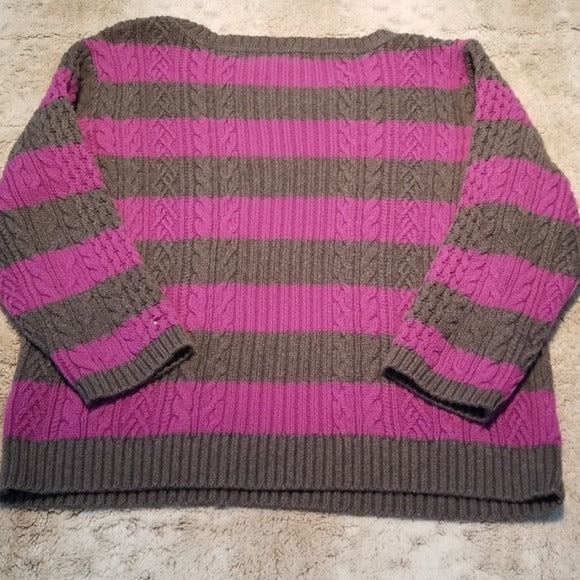 Tommy Hilfiger Pink Grey 3/4 Sleeve Striped Cropped Sweater Size M