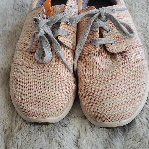 Toms Striped Multi Color Canvas Grey Tie Low Top Fashion Sneakers Flats Size 7