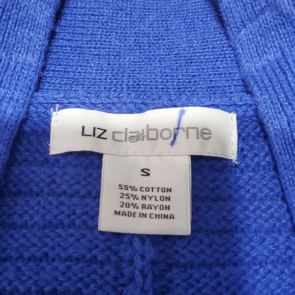 Liz Claiborne Royal Blue Chunky Cable Knit Open Front Cardigan Size S