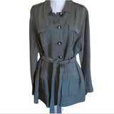 J.Jill Green Caraway Linnen Blend Button Belted Front Utility Jacket Size S NWT