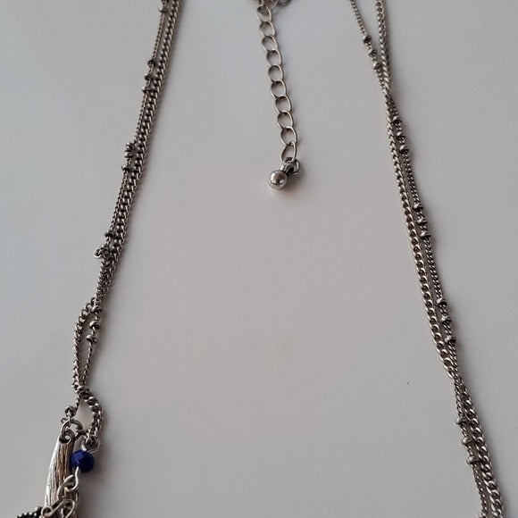 Boutique Silver Tone and Blue Multi Strand Necklace