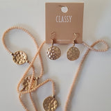 Classy Peach and Gold Tone Long Beaded Necklace and Matching Earrings 2