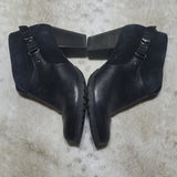 Clarks Black Suede and RegularLeather Side Zipper Heeled Ankle Booties Size 7M