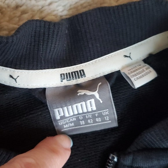 PUMA Women's Black White Full Zip Low Collar Sweatshirt Size M Bust 36 Inches