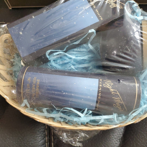 Avon Night Magic Evening Musk Perfume Powder Skin Softener Gift Set Basket NOS