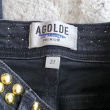 Agolde Black Gold Studed Waist Band High Rise Skinny Jeans Size 27