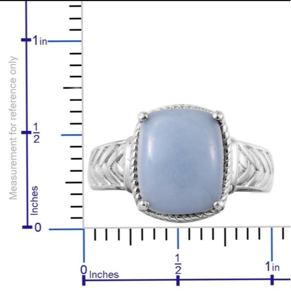 STS Karis Blue Mexican Angelite Solitare Platinum Bond Ring w Filigree Size 7