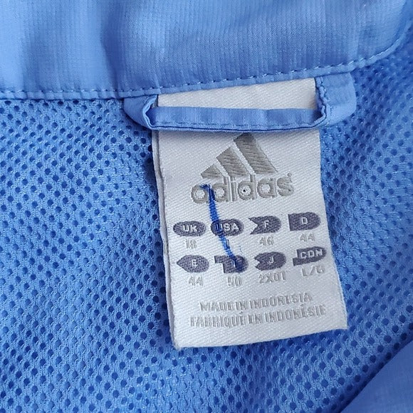Adidas Baby Blue and White Light Weight Full Zipper Windbreaker Jacket Size L