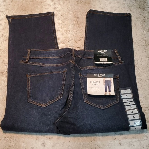 NWT Nine West Jeans Chrystie Capri Dark Blue Denim Size 4