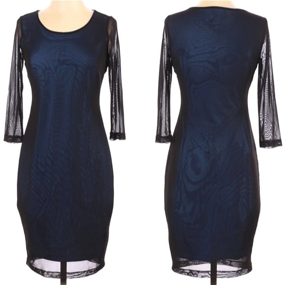 NWT Carmen Marc Valvo Black & Blue Sheath Dress Size S