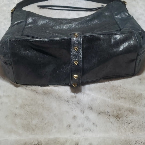 Botkier Black Metallic Leather Hobo Satchel Bag