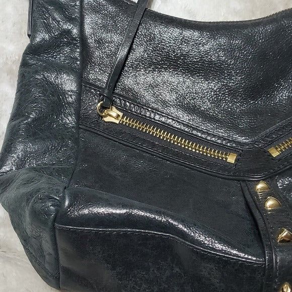 Botkier Black Metallic Leather Hobo Satchel Bag