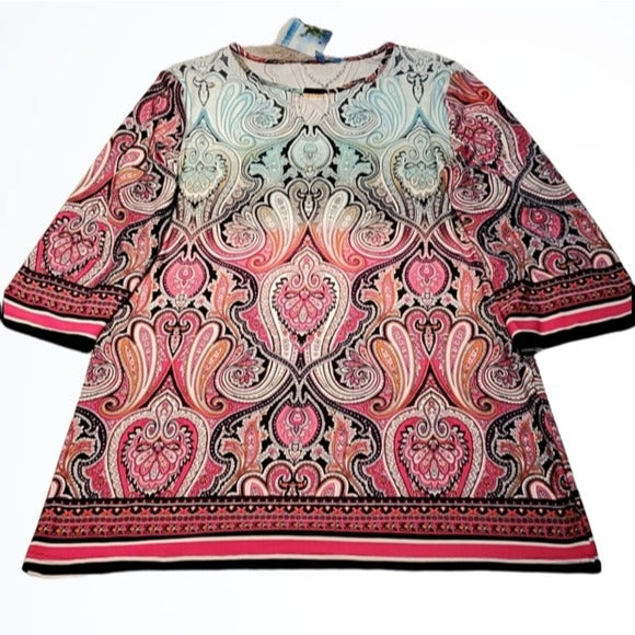 NWT Cruise by Creation 3/4 sleeve Pink Paisley Tunic Size S