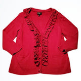 Talbots Petites Red VNeck Ruffle Front Cardigan Size MP