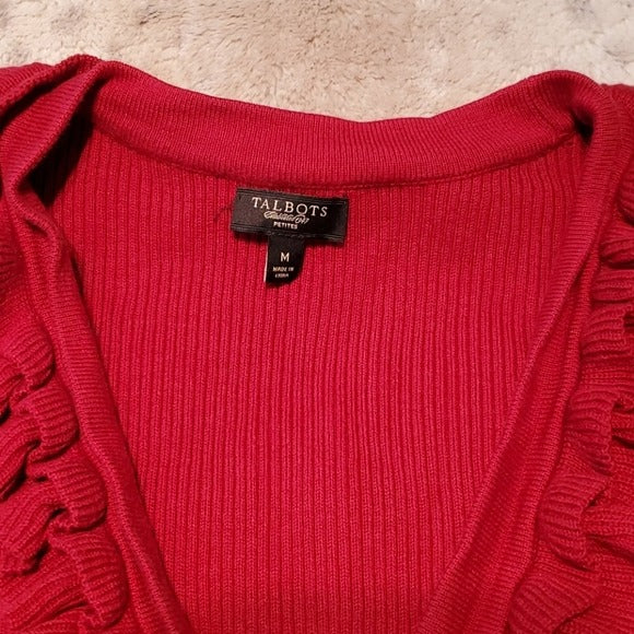 Talbots Petites Red VNeck Ruffle Front Cardigan Size MP