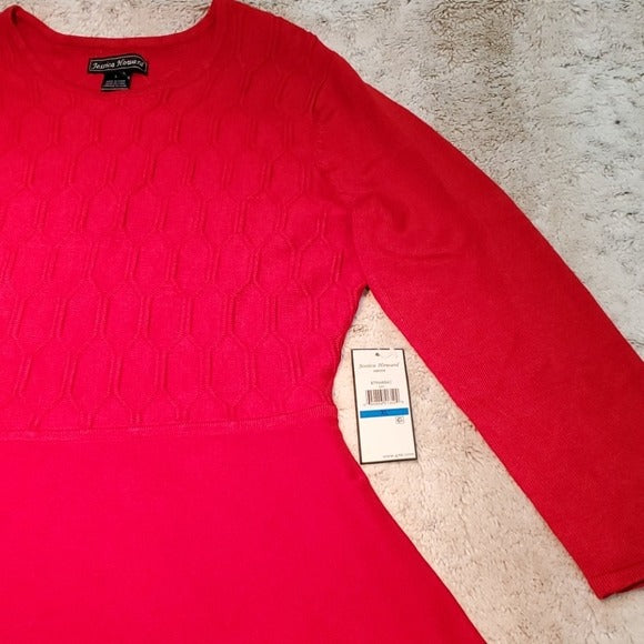 NWT Jessica Howard Red Textured Long Sleeve Dress Size L