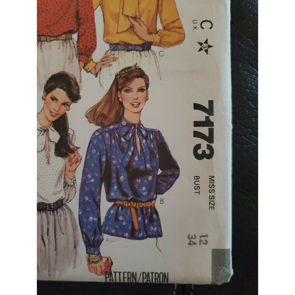McCall's Pattern 7173 Miss Size 12 Bust 34 Pullover Blouses