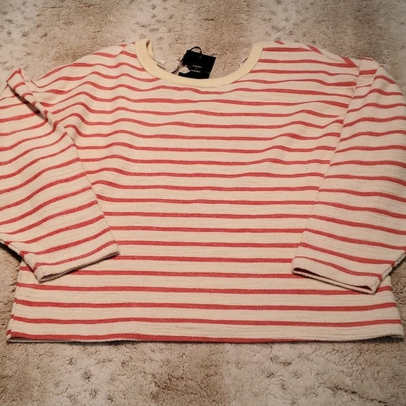 NWT Code X Mode Red & White Terry Crop Puff Sleeve Size M