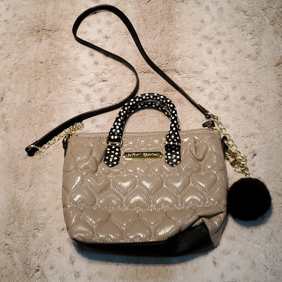 Betsey Johnson Beige & Gold Quilted Heart Purse